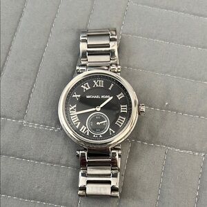 MICHAEL Michael Kors Silver and Black Watch with Roman Numerals